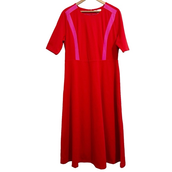 Boden Emily Ponte Midi Dress Red Fit and Flare NWT Size 14 L Long Tall - Picture 3 of 16